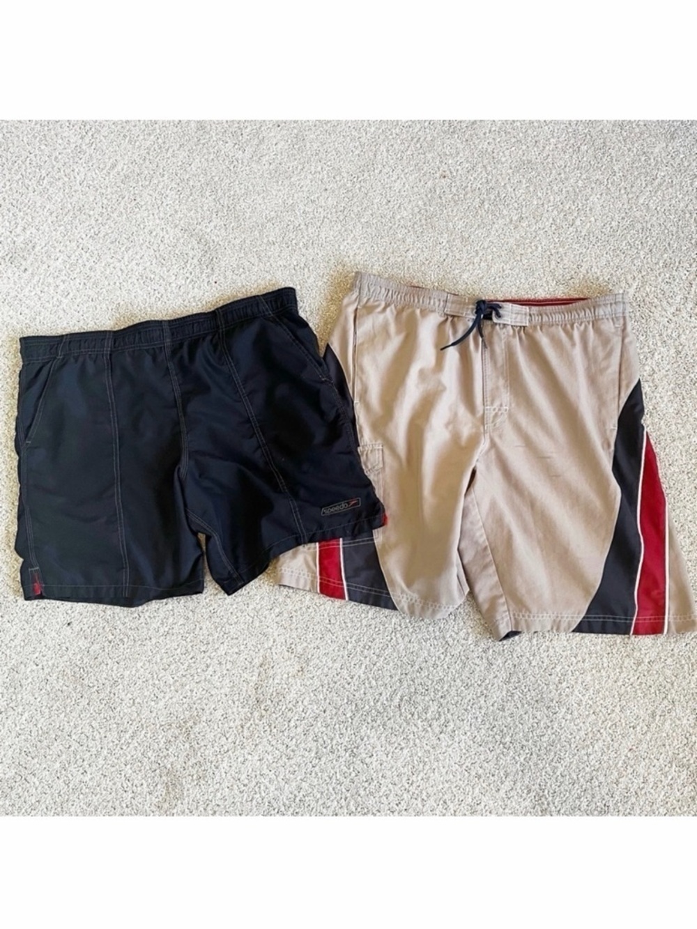Speedo Mens Swim Trunks Sz L Mesh Lined Pockets Black Tan Short Long Lot 2x